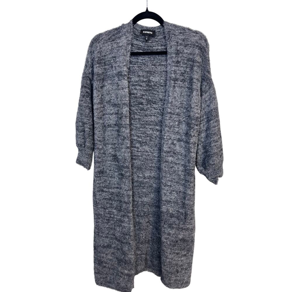 Express Gray Fluffy Open Front Duster Cardigan Sweater Women’s XS